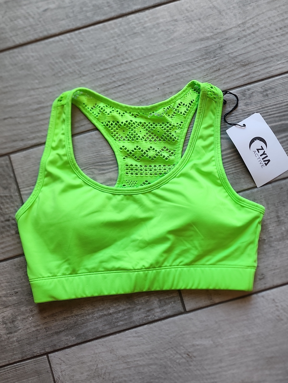 Neon Green Lace-Back Sports Bra